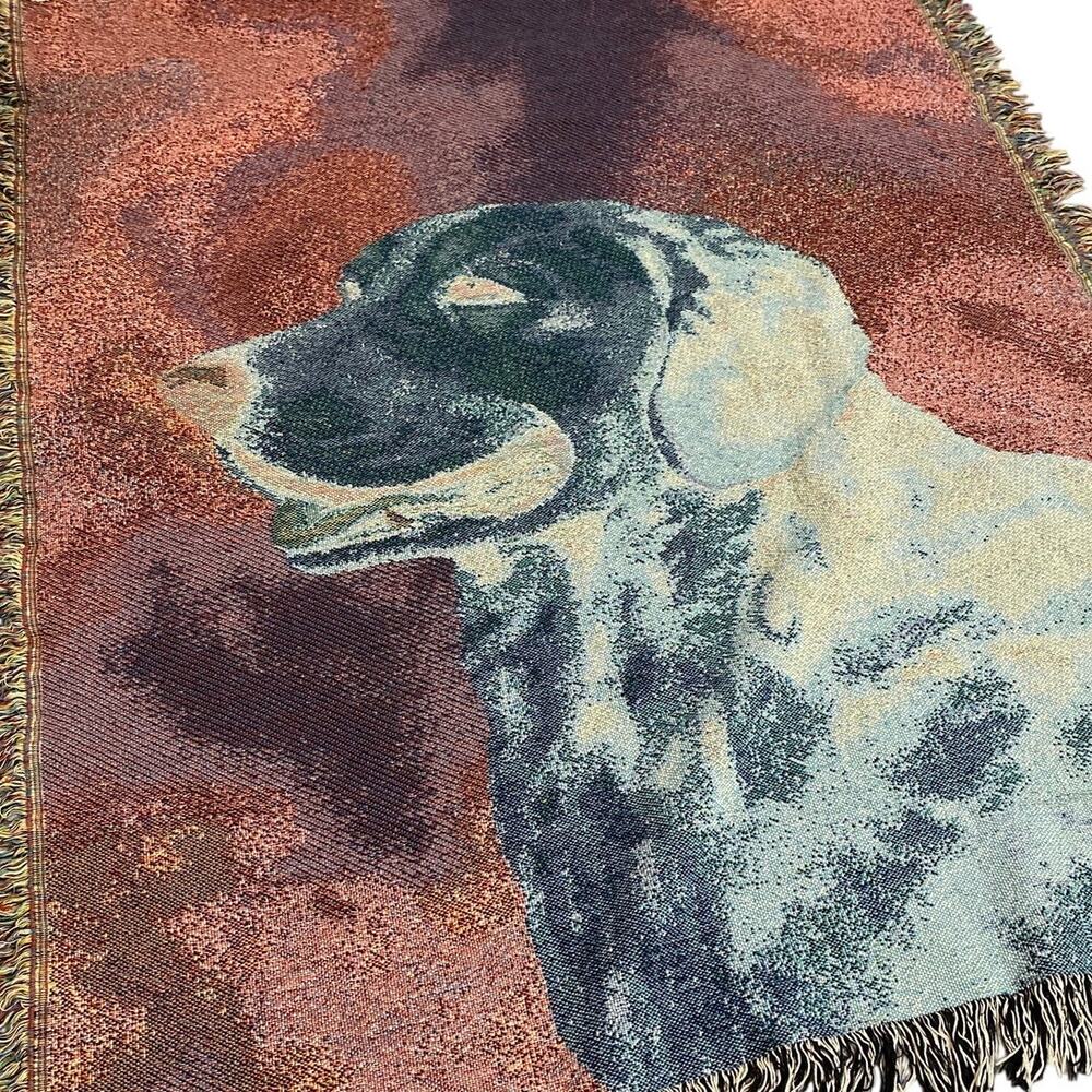 Vintage Golden Retriever Dog Woven Tapestry Throw Blanket Afghan Fringe Forest - Picture 8 of 8